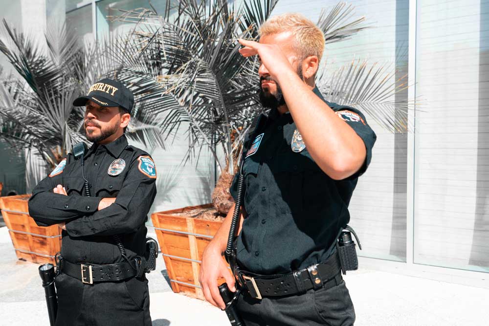 Two Police Officers Saluting A Palm Tree.