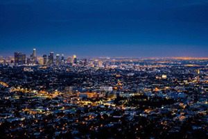 A view of the city lights at night.