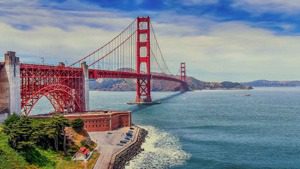 A painting of the golden gate bridge in san francisco.